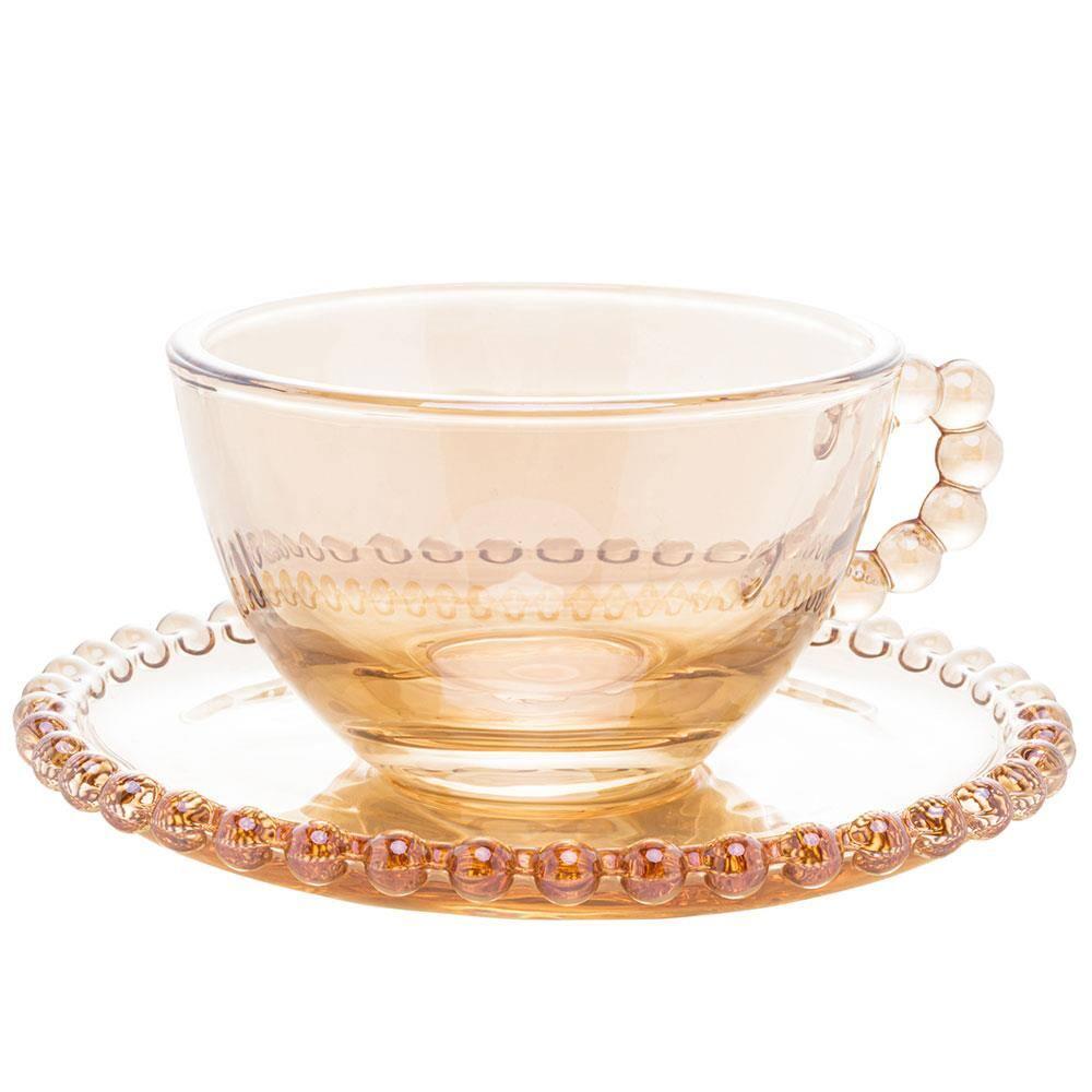 Conjunto com 4 Xícaras e Pires para Chá Wolff Pearl em Cristal Âmbar - 180 ml - 2