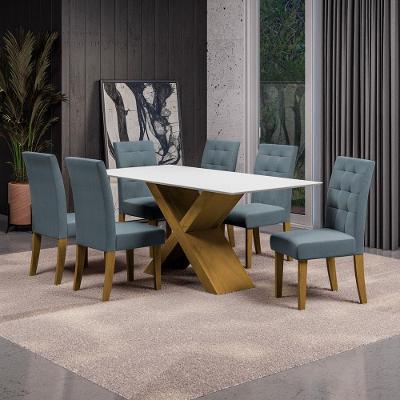Mesa de Jantar Retangular Dobuê Dubai Light 180x90cm com 6 Cadeiras Estofadas Revestidas em Tecido Veloplus