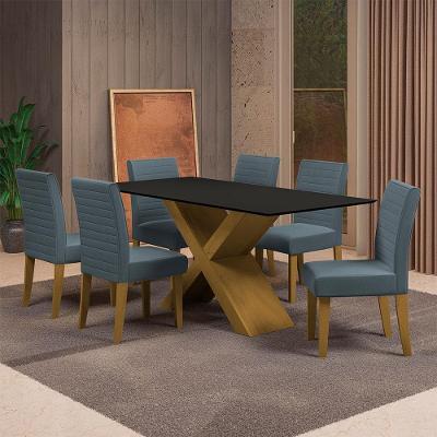 Mesa de Jantar Retangular Dobuê Creta Light 180x90cm com 6 Cadeiras Estofadas Revestidas em Tecido Veloplus