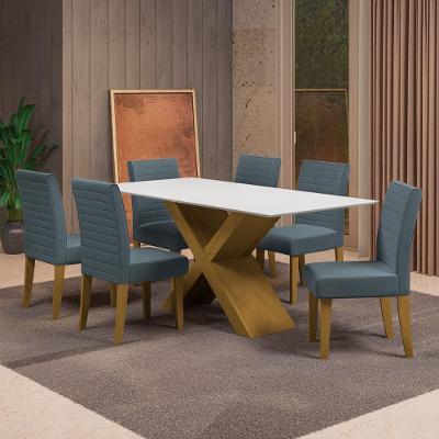 Mesa de Jantar Retangular Dobuê Creta Light 180x90cm com 6 Cadeiras Estofadas Revestidas em Tecido Veloplus