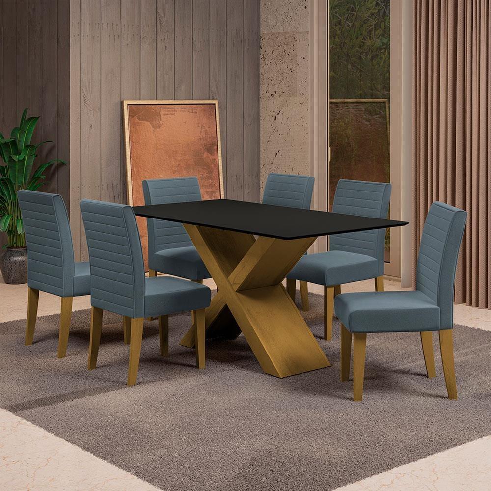 Mesa de Jantar Retangular Dobuê Creta Light 160x90cm com 6 Cadeiras Estofadas Revestidas em Tecido Veloplus - 1