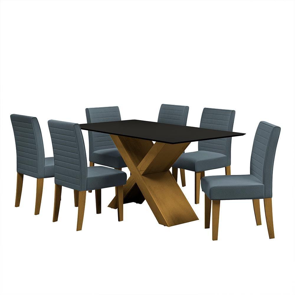 Mesa de Jantar Retangular Dobuê Creta Light 160x90cm com 6 Cadeiras Estofadas Revestidas em Tecido Veloplus - 2