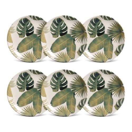 Conjunto de Pratos de Sobremesa Porto Brasil Coup Foliage em Faiança Feldspática 20 cm - 6 Peças