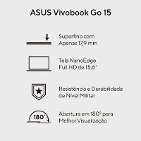 Notebook ASUS Vivobook Go 15 Intel Core i3 N305 8GB RAM 256GB SSD Tela LED Full HD 15,6” Windows 11 Home - E1504GA-NJ434W - 2