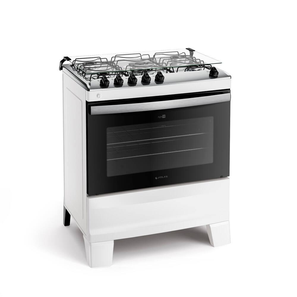 Fogão Atlas 5 Bocas Agile Up com Mesa de Inox, Grade Dupla no Forno e Acendimento automático Bivolt – Branco - 1