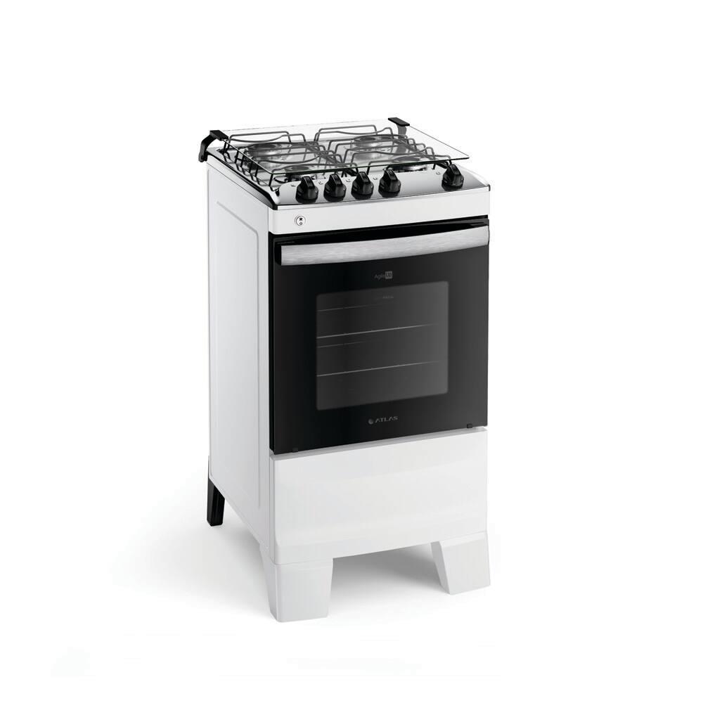 Fogão Atlas 4 Bocas Agile Up com Mesa de Inox, Grade Dupla no Forno e Acendimento automático Bivolt - Branco - 1