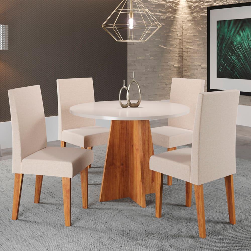 Mesa de Jantar Redonda Viero Criative com 4 Cadeiras Vênus Estofadas e Revestidas - 1