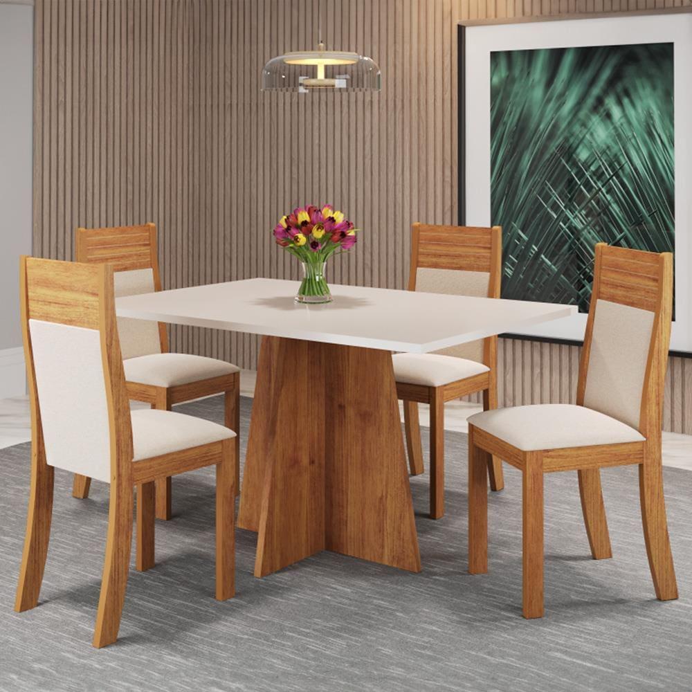 Mesa de Jantar Retangular Viero Vivere com 4 Cadeiras Roma Estofadas e Revestidas - 1