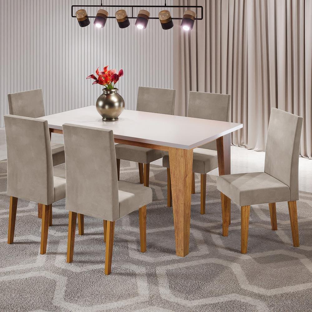 Mesa de Jantar Retangular Viero Milão com 6 Cadeiras Vênus Estofadas e Revestidas - 1