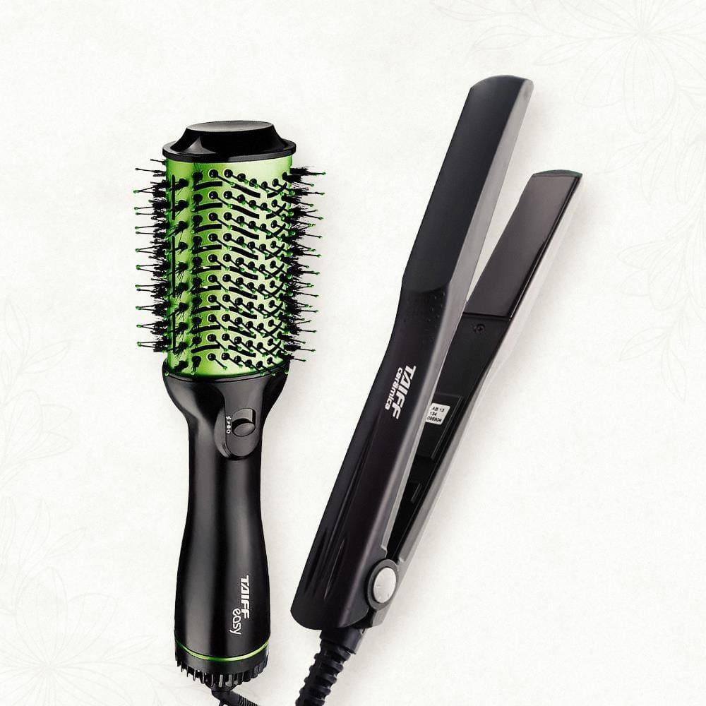 Escova Secadora Taiff Easy Oval 1200W – Verde + Chapinha | Prancha Taiff Clássica Cerâmica 180°C – Preta - 1