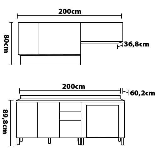 Cozinha Completa Bartira Rubi com 5 Portas, 3 Gavetas e 3 Prateleiras - 200cm de largura - 8