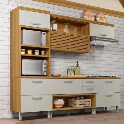 Cozinha Completa em MDF Nesher Princesa com 6 Portas 4 Gavetas e 12 Prateleiras - Freijo/Off White 270cm