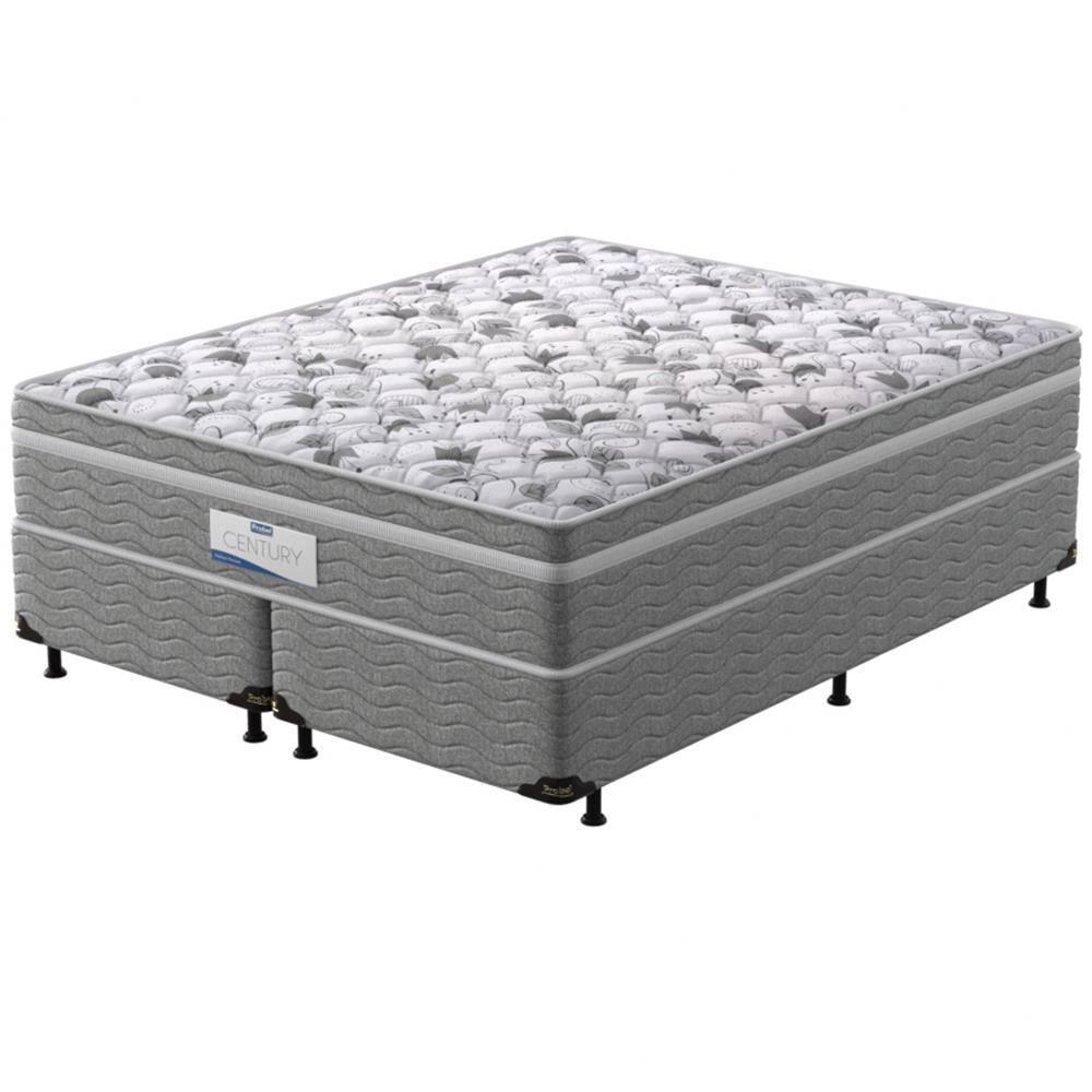 Cama Box King Size Probel Century D28 com Molas Ensacadas e Pillow Euro 70x193x203cm - Branco/Cinza - 2