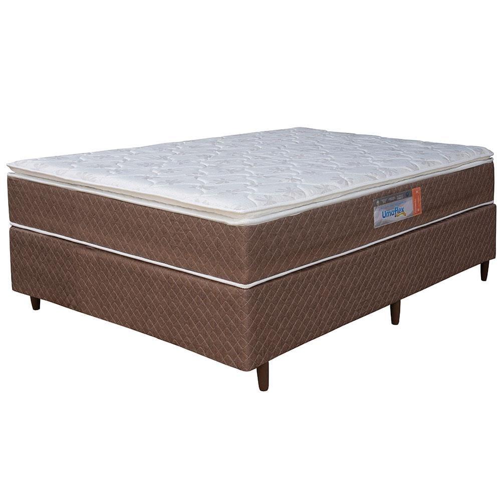 Cama Box de Casal Umaflex Berlim com Pillow Top e Molas Ensacadas 72x138x188 cm - Castor/Branco - 2