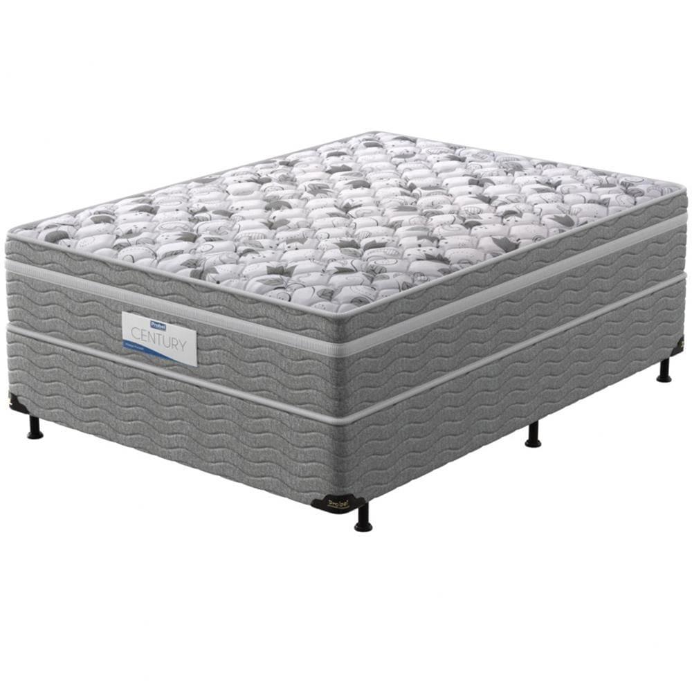 Cama Box de Casal Probel Century D28 com Molas Ensacadas e Pillow Euro 70x138x188cm - Branco/Cinza - 2