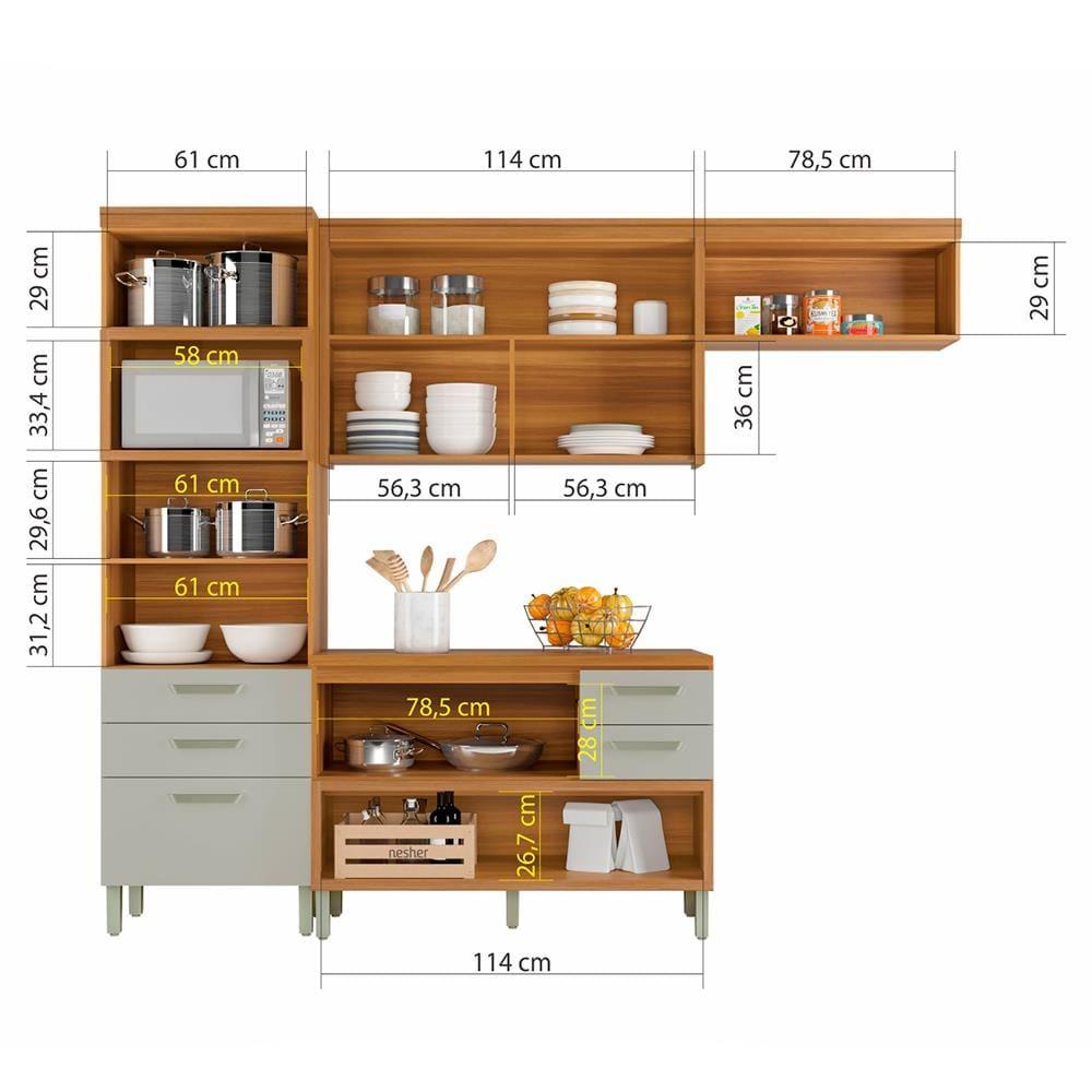 Cozinha Compacta Nesher Princesa com 5 Portas 5 Gavetas e 11 Prateleiras - 264cm de largura - 5