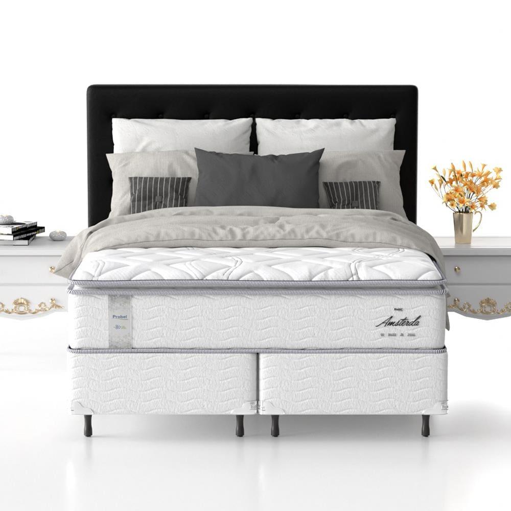 Cama Box King Size Probel Amsterdã D20, D33 com Molas Ensacadas e Pillow Top 72x193x203 - Branco/Preto - 1