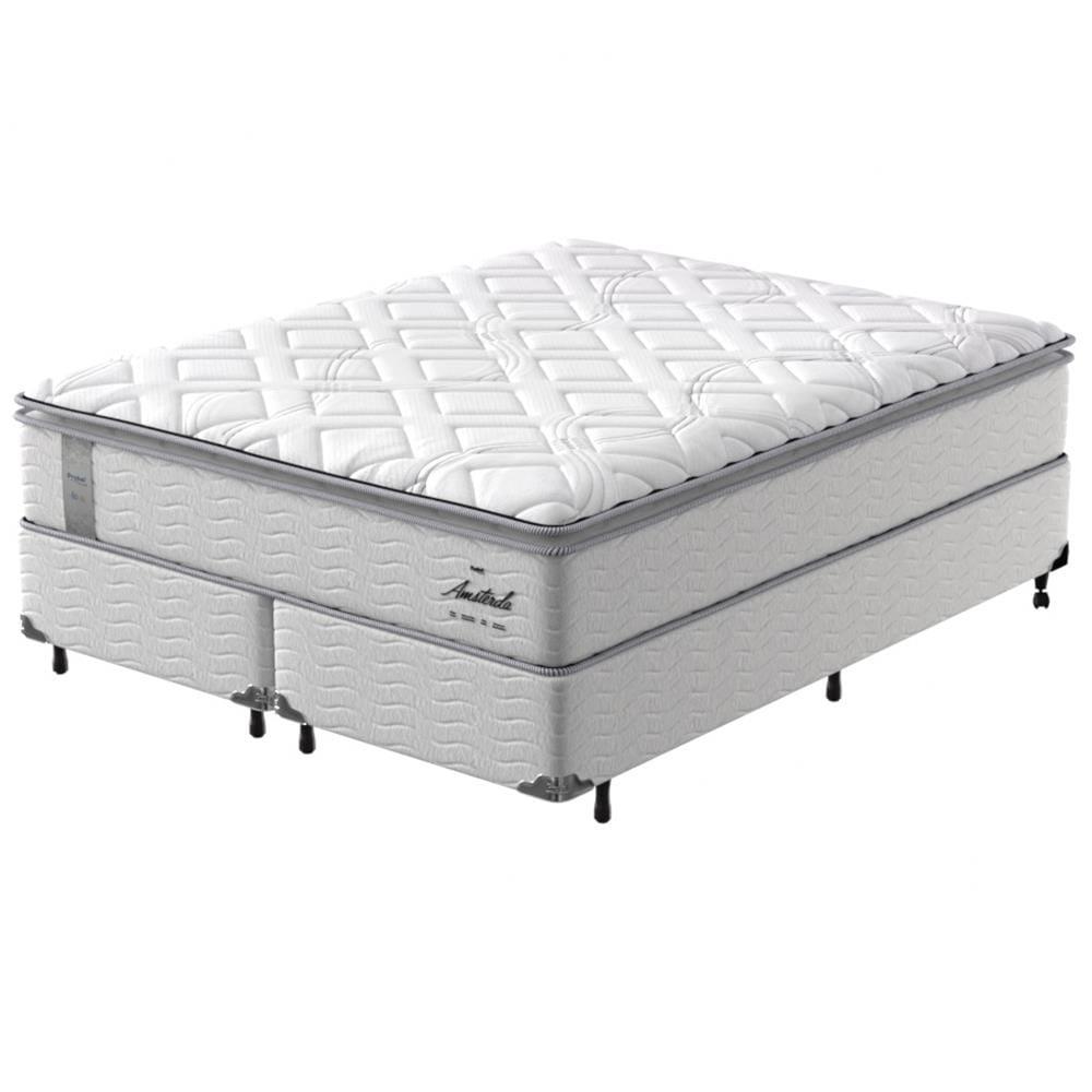 Cama Box King Size Probel Amsterdã D20, D33 com Molas Ensacadas e Pillow Top 72x193x203 - Branco/Preto - 2