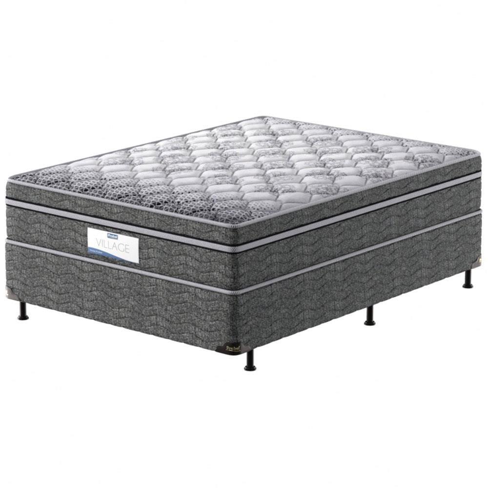 Cama Box de Casal Probel Village D28 com Molas Ensacadas e Pillow Euro 68x138x188cm - Branco/Preto - 2