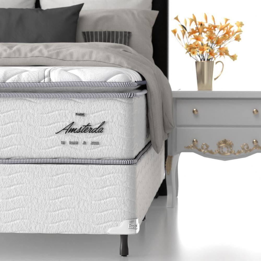 Cama Box de Solteiro Probel Amsterdã com Pillow Top e Molas Ensacadas 72x88x188cm - Branco/Preto - 6