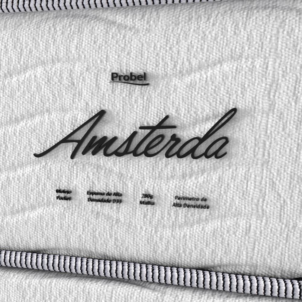 Cama Box de Solteiro Probel Amsterdã com Pillow Top e Molas Ensacadas 72x88x188cm - Branco/Preto - 9