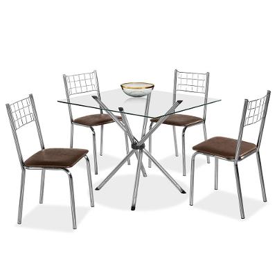 Mesa de Jantar Quadrada Aço Nobre Letícia Plus com 4 Cadeiras Iris com Assento em Courino