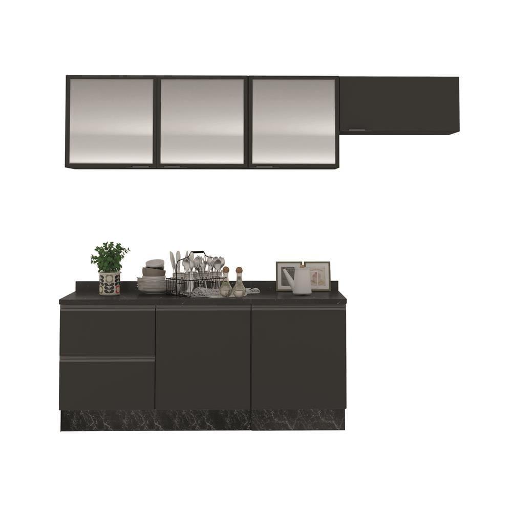 Cozinha Completa Bartira Linea 6 Portas, 3 Gavetas e Portas de Vidro - 260cm de largura - 1