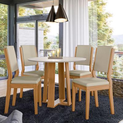 Mesa de Jantar Redonda New Ceval Copenhague com 4 Cadeiras Estofadas