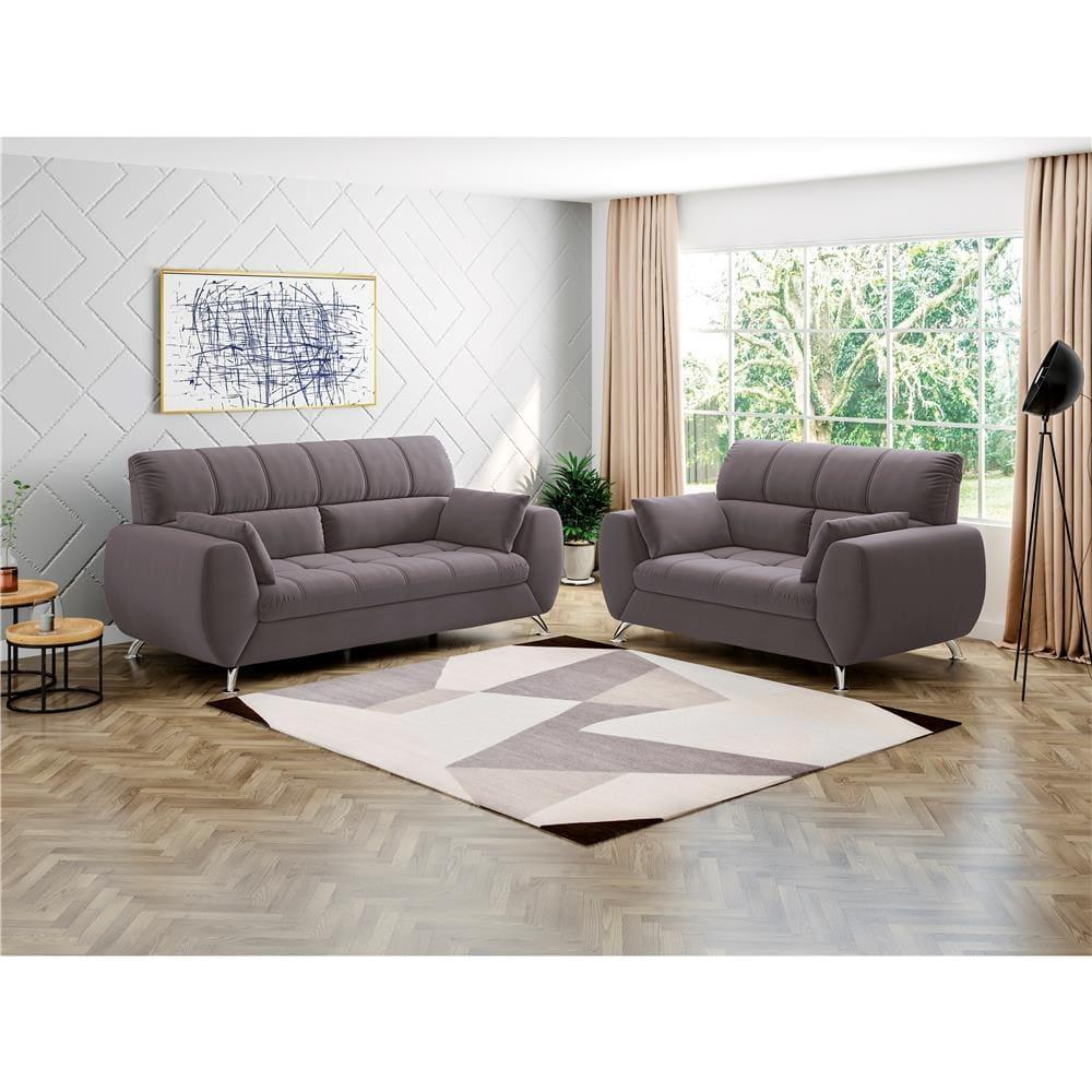 Sofá 3 e 2 Lugares Linoforte Bélgica em Tecido Suede com 4 Almofadas - 1