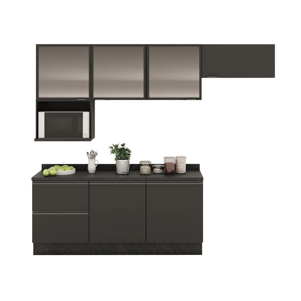 Cozinha Completa Bartira Linea com 6 Portas, 3 Gavetas, Portas de Vidro e Nicho - 260 cm de Largura - 1
