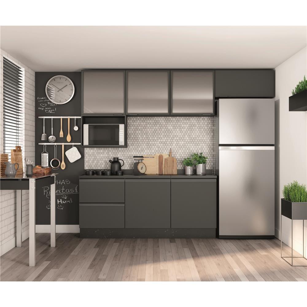 Cozinha Completa Bartira Linea com 6 Portas, 3 Gavetas, Portas de Vidro e Nicho - 260 cm de Largura - 2