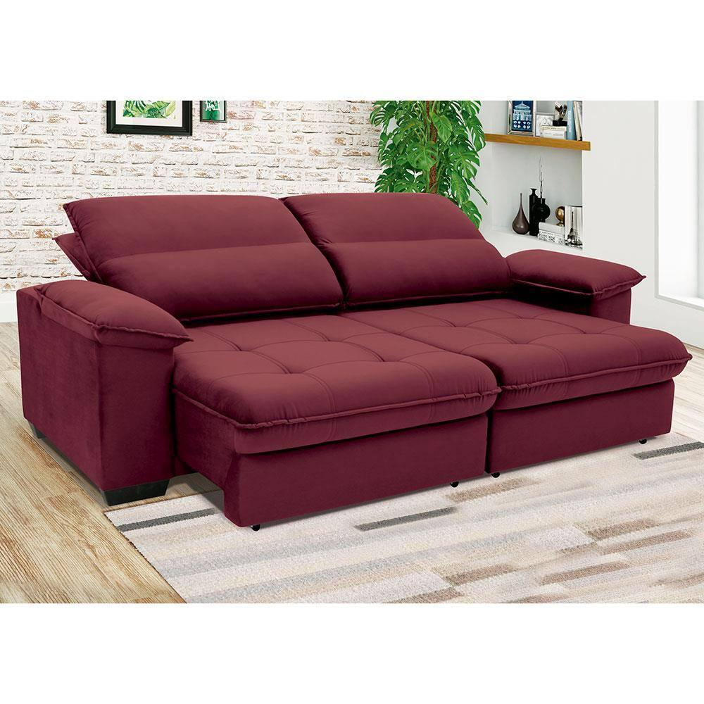 Sofá de 4 Lugares Linoforte Barcellos com 230 cm de Largura, Retrátil/Reclinável, com Revestimento em Tecido Suede - 3