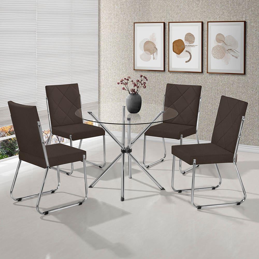 Mesa de Jantar Aço Nobre Leticia com Tampo de Vidro e 4 Cadeiras Liz com Assento Estofado Revestido em Suede - 2