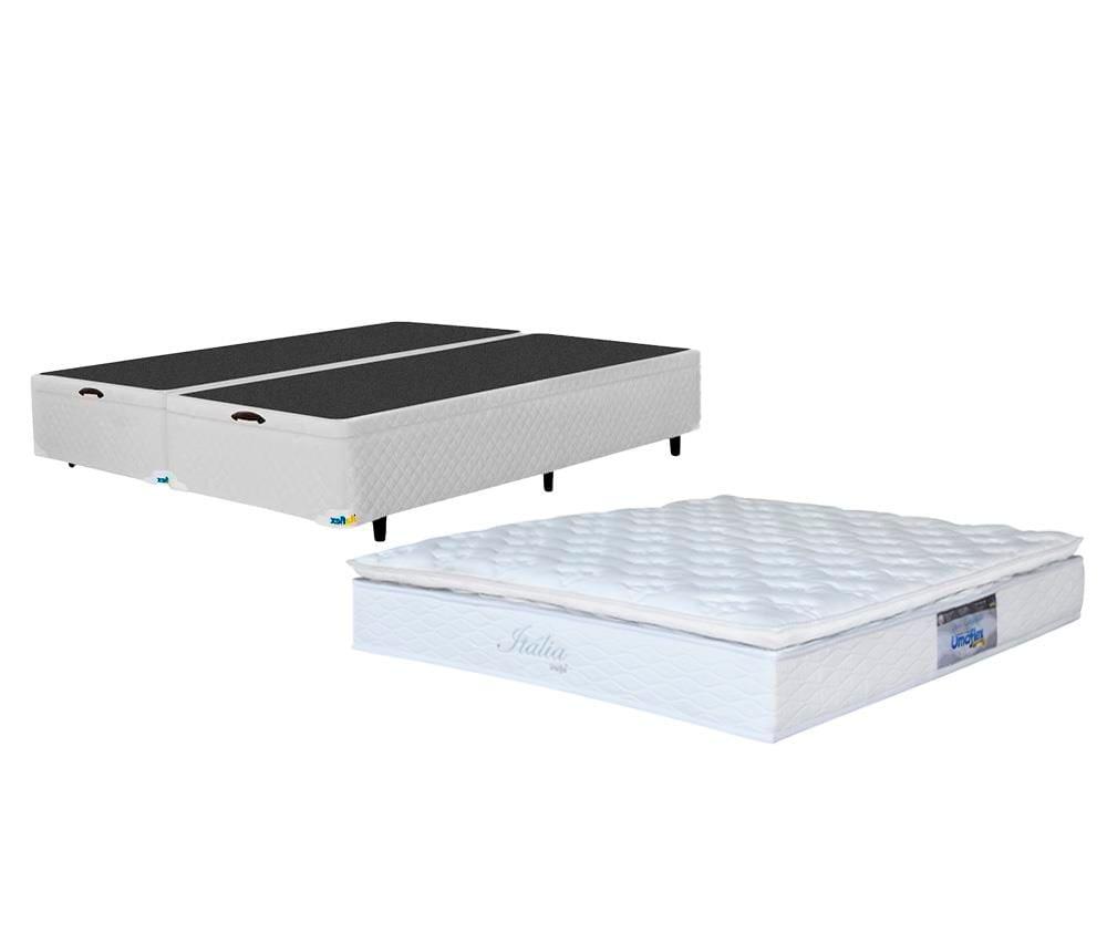 Cama Box Queen Size MGA Universal com Baú e Pistão a Gás + Colchão Umaflex Itália com Pillow Top e Molas Ensacadas 26x158x198cm – Branca - 1