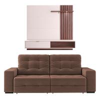 Sofá 4 Lugares Linoforte Bonno Retrátil - 230 cm de Largura + Painel Home Suspenso Colibri Tocantins com 160 cm de Largura, Ideal para TVs de até 60" - 1