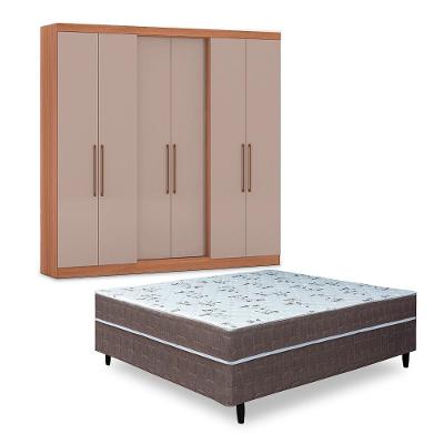 Guarda-Roupa Casal Bartira Napoli UP 6 Portas e 4 Gavetas + Cama Box Conjugada Casal Umaflex New Florença com Molas Ensacadas 55x138x188cm