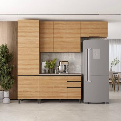 Cozinha Compacta Bartira Cristal com 8 Portas, 3 Gavetas e 9 Prateleiras - 260cm de Largura
