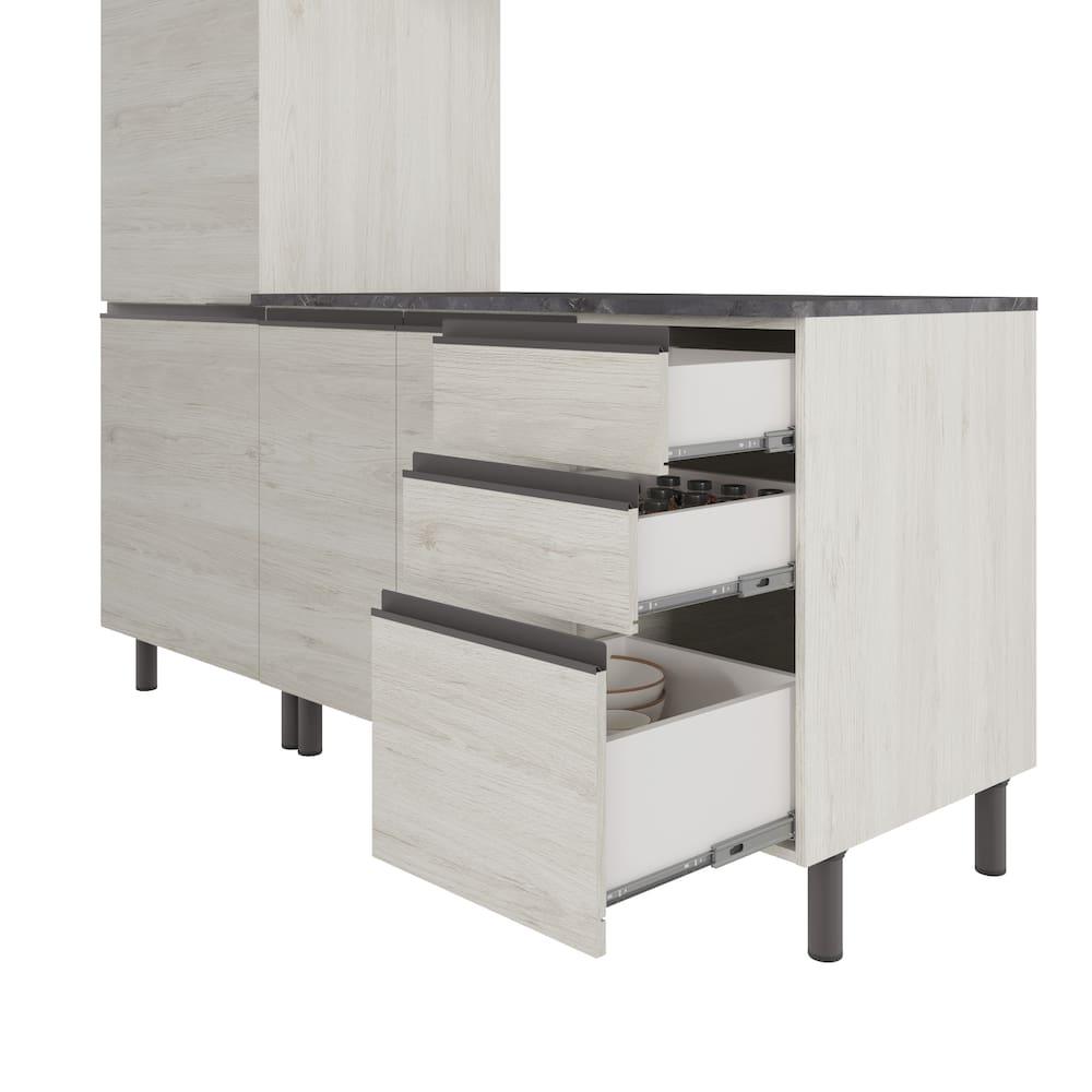 Cozinha Compacta Bartira Cristal com 8 Portas, 3 Gavetas e 9 Prateleiras - 260cm de Largura - 4