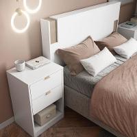 Cabeceira para Cama Box Casal e Queen Bartira Diplomata com Revestimento em Pintura UV + Mesa Bartira Diplomata com 2 Gavetas - Branco/Avelã - 2