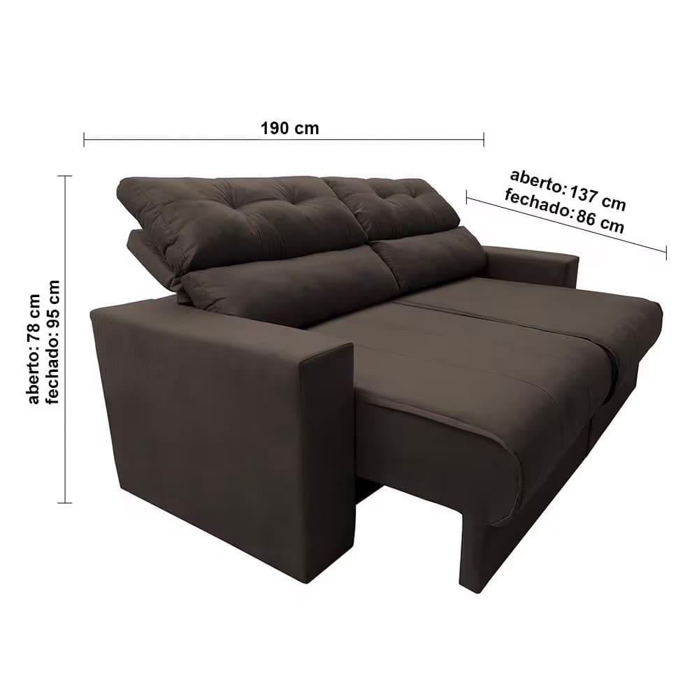 Sofá 3 lugares Cama Inbox Clean Reclinável - 190 cm de largura + Painel Home Suspenso Colibri Tocantins com 160 cm de largura para TVs de até 60" - 5