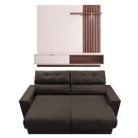 Sofá 3 lugares Cama Inbox Clean Reclinável - 190 cm de largura + Painel Home Suspenso Colibri Tocantins com 160 cm de largura para TVs de até 60" - 1