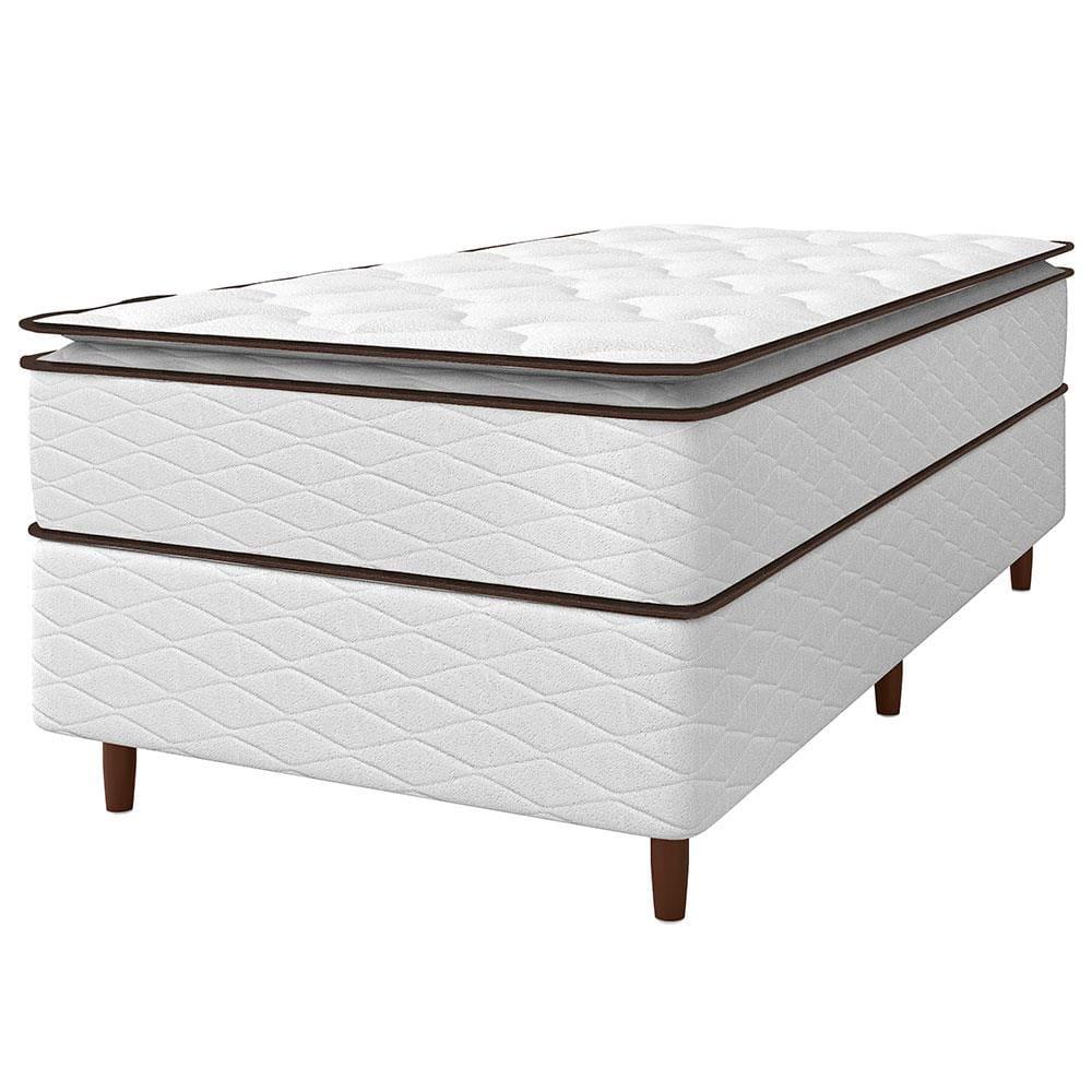 Cama Box de Solteiro Umaflex New Itália com Molas Ensacadas e Pillow Top D26 - 63x88x188cm - Branco/Marrom - 1
