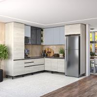 Cozinha Bartira Cristal com 14 Portas, 3 Gavetas, 13 Prateleiras e Nicho para Micro-ondas - 301,8cm de Largura - 1