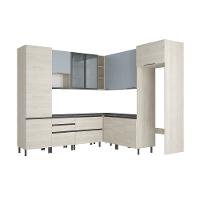 Cozinha Bartira Cristal com 14 Portas, 3 Gavetas, 13 Prateleiras e Nicho para Micro-ondas - 301,8cm de Largura - 2