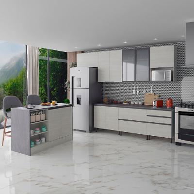 Cozinha Completa Bartira Cristal com 10 Portas, 5 Gavetas, 9 Prateleiras e Bancada Gourmet - 300cm de Largura