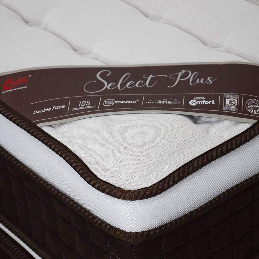 Cama Box Solteiro Castor Selle P Double com Revestimento em Tecido Suede + Colchão com Molejo Tecnopedic, Euro Pillow 34x88x188cm – Marrom e Bege - 2