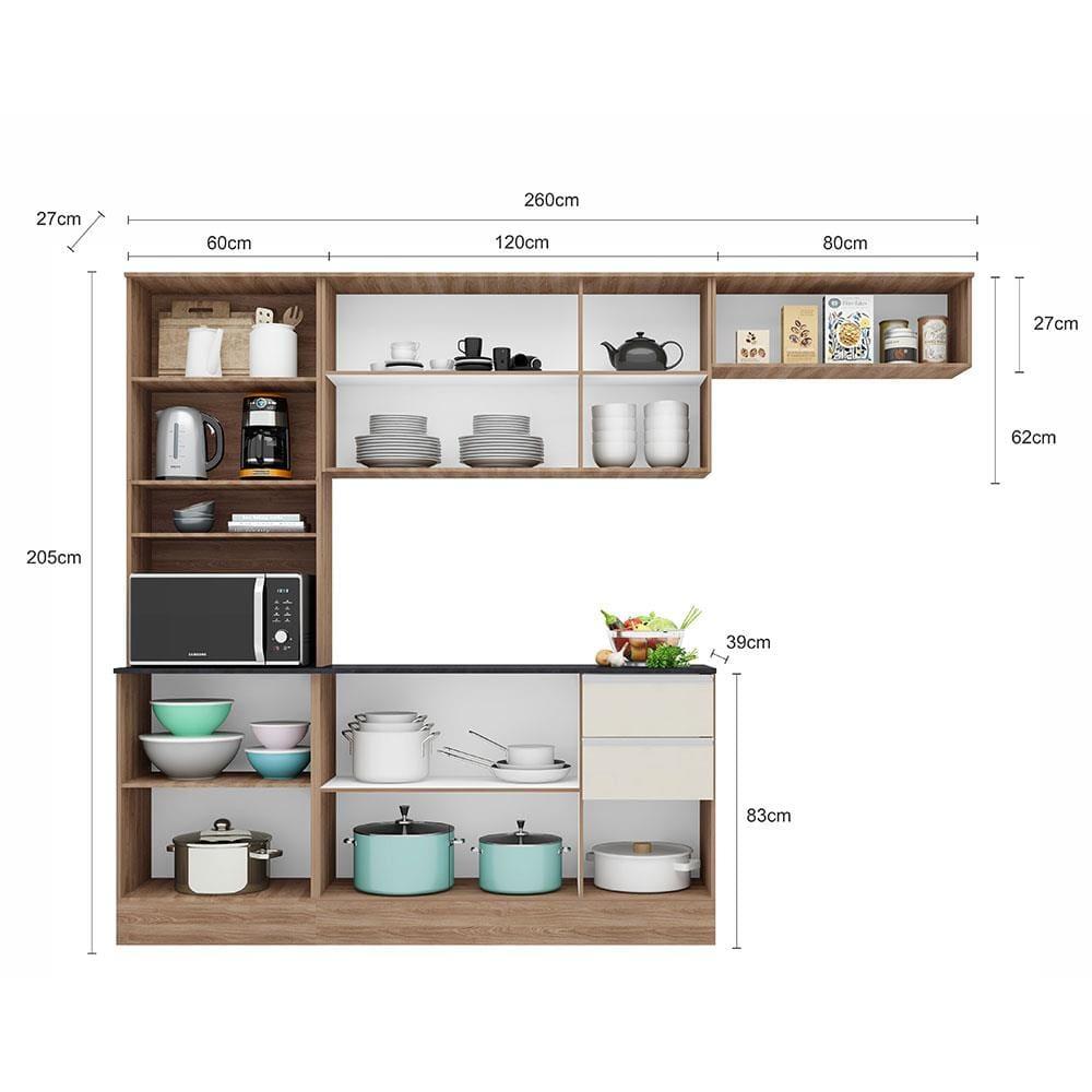 Cozinha Compacta Poliman Paris com 9 Portas, 2 Gavetas e 6 Prateleiras - 260cm de largura - 4