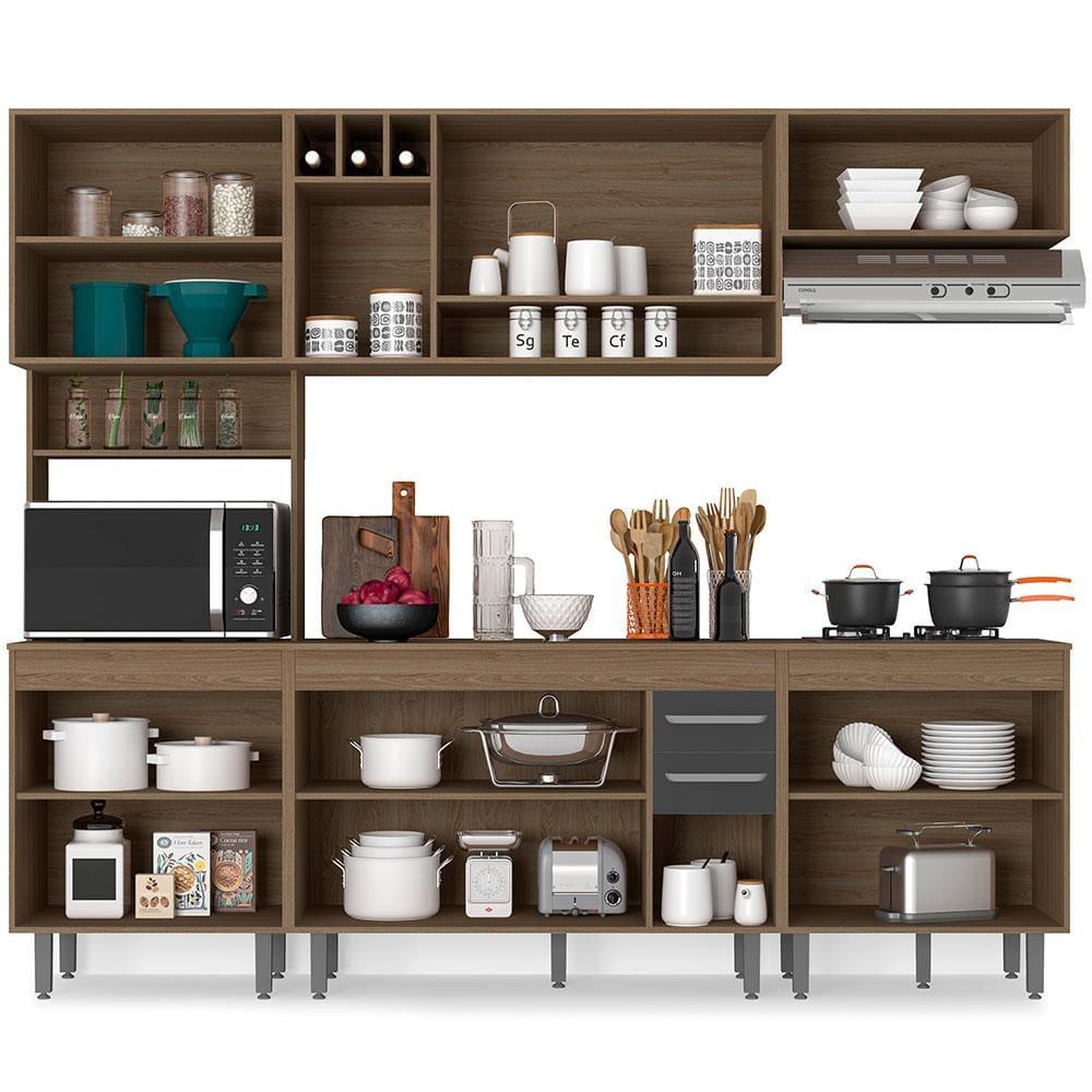 Cozinha Compacta Poliman Barcelona com 13 Portas, 2 Gavetas, 5 Prateleiras e Nicho para Micro-ondas - 258cm de largura - 3