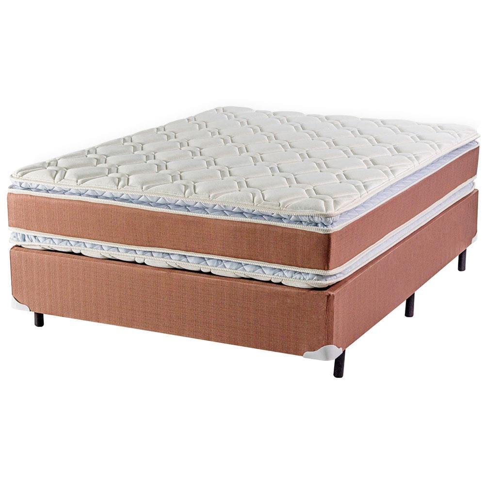 Cama Box de Casal Luckspuma Sevilla Plus com Molas Ensacadas e Pillow Top Duplo 66x138x188cm - Rústico Marrom/Branco - 1