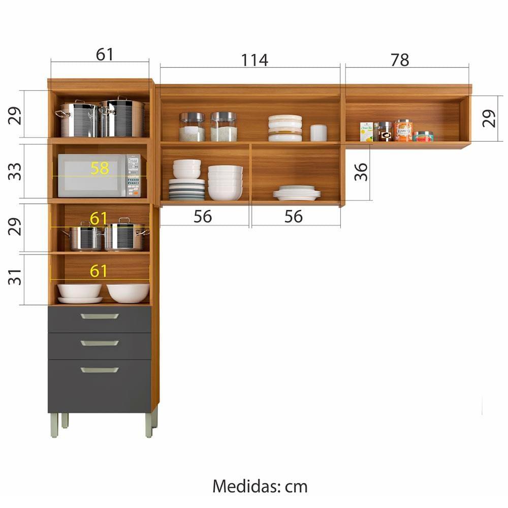 Cozinha Compacta Nesher Princesa com 4 Portas, 3 Gavetas e 9 Prateleiras - 264cm de largura - 6